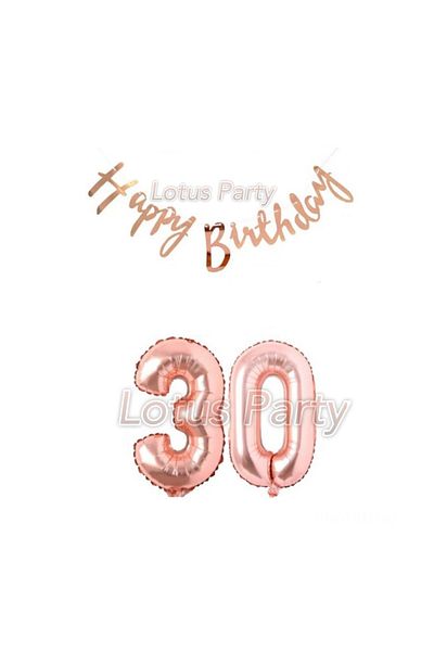 LOTUS PARTY 30 Year Old Rose Gold Birthday Set - Rose Gold Number Foil Balloon Rose Gold Hapyy Birthday Text