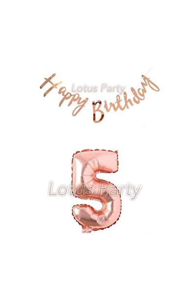 LOTUS PARTY 5 Year Old Rose Gold Birthday Set - Rose Gold Number Foil Balloon...