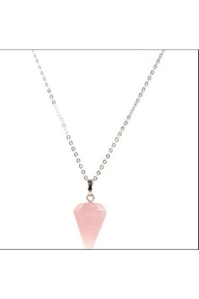 facnspt Favoriconsept - Doğal Taş – Pembe Kuvars Üçgen Kolye