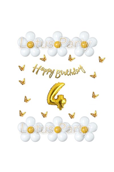 LOTUS PARTY مجموعة بالونات بطابع الأقحوان على شكل فراشة لعمر 4 سنوات بالون أب...
