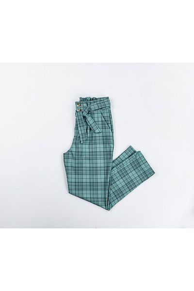 RAMON&ARTOS Plaid Striped Fabric Girl's Belted Trousers