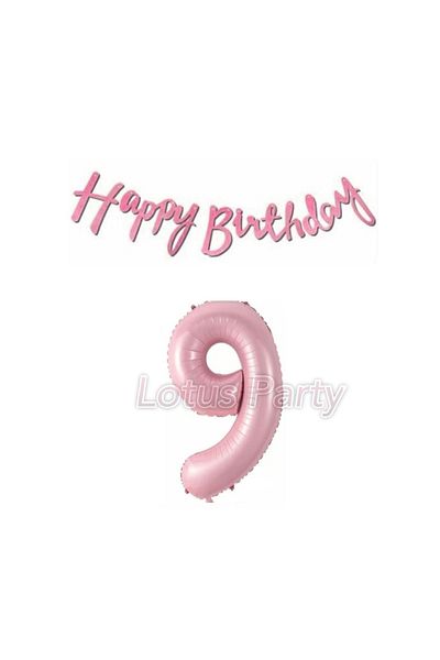 LOTUS PARTY 9 Years Old Pink Happy Birthday Text - 1 Pink Number Foil Balloon