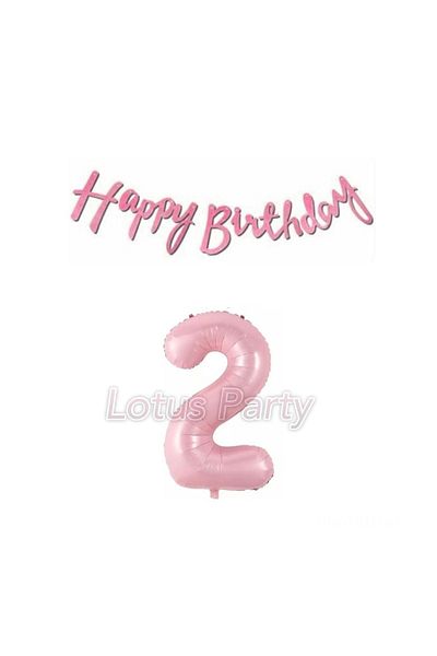 LOTUS PARTY 2 Years Old Pink Happy Birthday Text - 1 Pink Number Foil Balloon