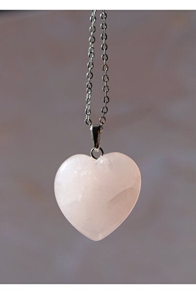 facnspt Favoriconsept - Doğal Taş – Pembe Kuvars Kalp Kolye