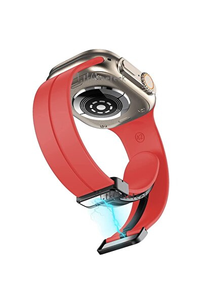 m.tk moveteck Apple Watch Ultra 49mm Uyumlu Kordon Manyetik Tokalı Mıknatıslı Kayış Liquid Magnetic Yumuşak Hisli