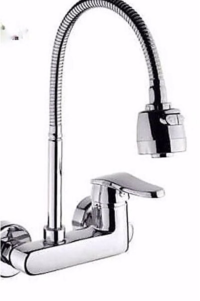 Genel Markalar Pirinç Duvardan Döner Borulu Mutfak Evye Aplike Bataryası Sarı...