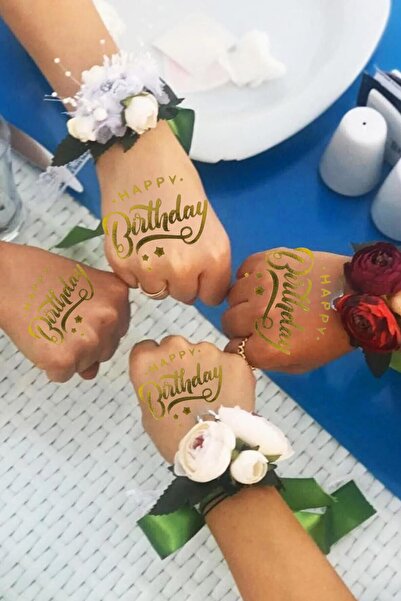 Dekozoni Happy Birthday Yazılı Geçici Dövme & Doğum Günü Partisi & Geçici Döv...