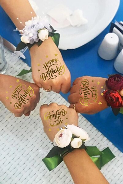 Dekozoni Happy Birthday Yazılı Geçici Dövme & Doğum Günü Partisi & Geçici Döv...