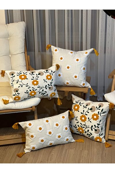 BUGİ HOME COLLECTİON Декоративна калъфка за възглавница с бродиран флорален мотив от 4 части
