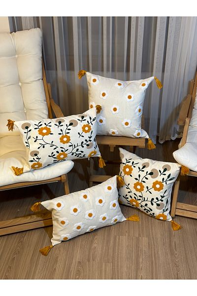 BUGİ HOME COLLECTİON Декоративна калъфка за възглавница с бродиран флорален мотив от 4 части
