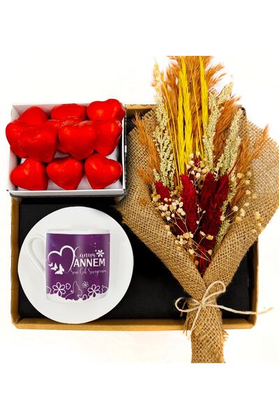 Hazellica Anneler Günü Canım Annem Tasarım Kahve Fincanı&kurutulmuş Çiçek Buk...
