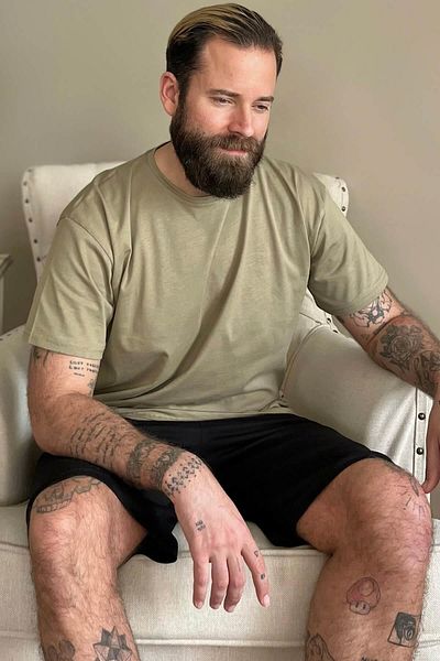 Pijamaevi Khaki Top Black Bottom Men's Pajama Set with Shorts