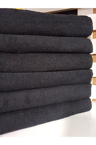 ŞENER HOME 6-Piece Barber, Hairdresser, Sports, Daily 50x90 Cm. Towel Solid Color - Black