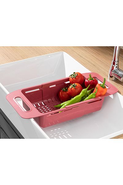 English Home Trendy Plastic Adjustable Sink Strainer Strainer 48x19x8 Cm Red