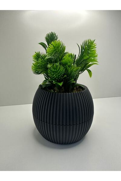 BYSHOME Gri Saksıda Yapay Çiçek Yeşil Iğneli Çam Demeti Dekoratif Mutfak Banyo Masa Çiçeği 17 Cm