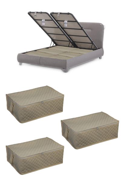 ADARYA HOME 3 τεμάχια καναπέ-κρεβάτι με καπιτονέ μοτίβο-κάτω από το κρεβάτι 60x40x22 (ΚΡΕΜ)