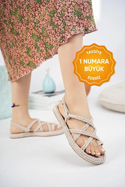 Birol Ayakkabı Hilda Kadın Parmak Arası Terlik Sandalet Halat Ipli Yazlık Pla...