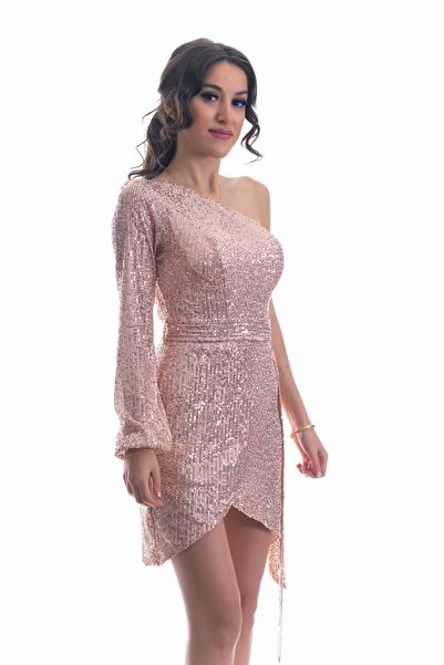 SELİN MODA EVİ Kadın Kavun İçi Pul Payet Elbise