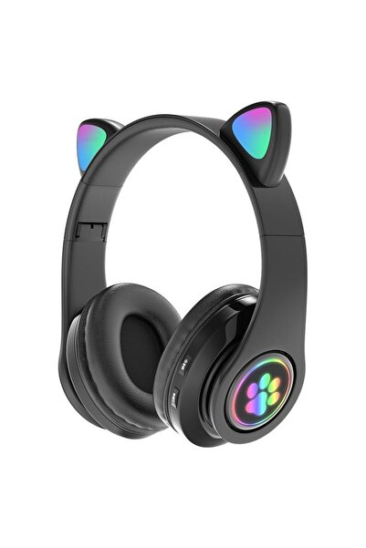 BLUE SPECTRUM Rgb Kedili Katlanabilir Kulak Üstü Kablosuz Bluetooth 5.0 Kedi Kulaklık (B39M)