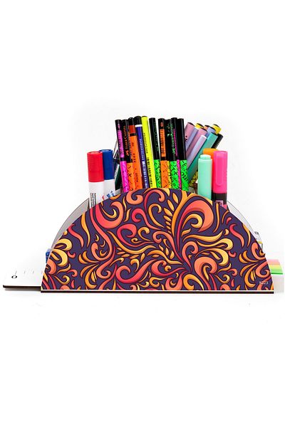 kutuTR Wooden Vip Leaf Series Rainbow Ruled Desktop Pen Holder Organizer with Assembled Box