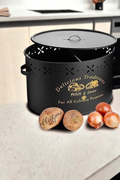 Hitfoni Büyük Boy Bölmeli Lüx Metal Patates-soğan Kovası Sepeti 18 Lt Siyah