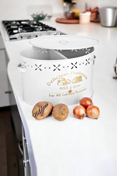 Hitfoni Büyük Boy Bölmeli Lüx Metal Patates-soğan Kovası Sepeti 18 Lt Beyaz