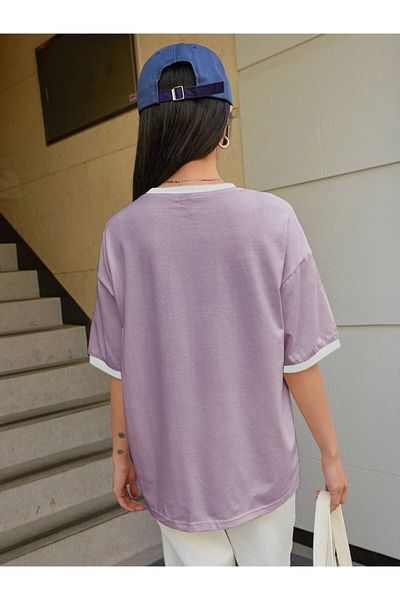 Keywest Αυτοκόλλητο Plus Size Look Μανίκι γιακά Πολύχρωμο 100% βαμβάκι Oversize μπλουζάκι