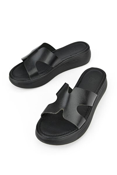 Ziya Μαύρες γυναικείες παντόφλες από γνήσιο δέρμα - 1411010z536