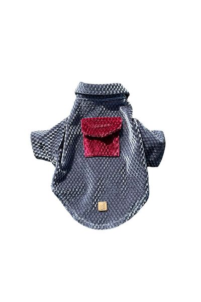 Bi Dolap Ponçik Bi Velvet Shirt Gray Claret Red Bow Tie Silk Velvet Cat Dog Clothes & Shirt