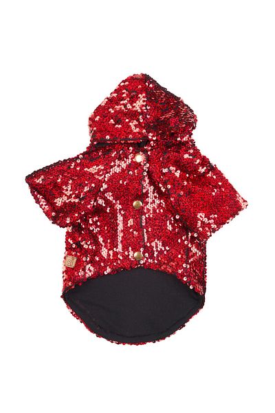 Bi Dolap Ponçik Bi Shiny Red Hoodie Sweat Sequined Fabric Red Hooded Cat Dog Outfit & Sweatshirt