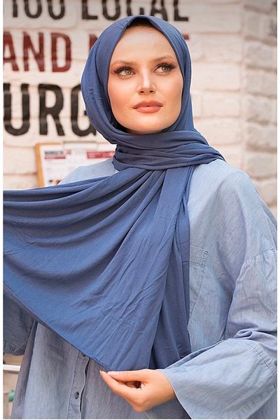 skycott Hijab șal din bumbac pieptănat Indigo