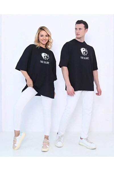 Keywest Plus Size Pronađi Ravnotežu Štampano Crna Oversize kroj T-shirt