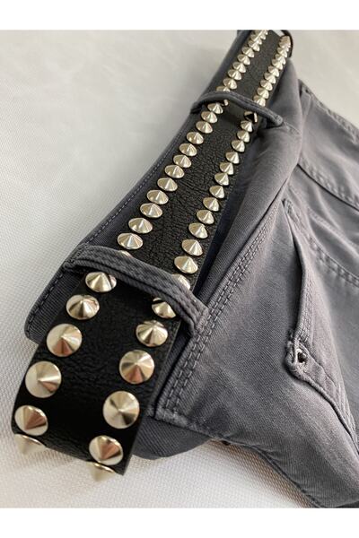 Aksabeltchokers 4.cm حزام معدني مرصع بصف مزدوج باللون الفضي