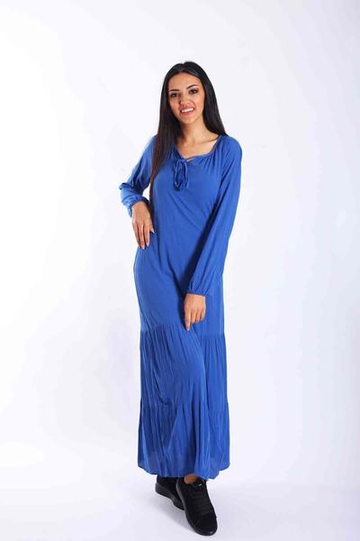 Blues Outlet Kadın Yakası Bağcıklı Parçalı Elbise-mavi