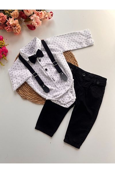 momowiki Colorful Polka Dot Shirt Suit with Oxford Fabric Suspender Belt