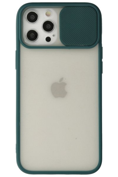 WANNA PROTECT Iphone 12 Pro Koyu Yeşil Kamera Korumalı Sürgülü Baskısız Silik...