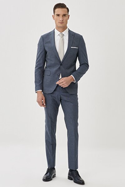 ALTINYILDIZ CLASSICS Men's Navy Blue Extra Slim Fit Slim Fit Wool Patterned Suit