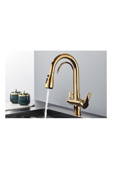 OEM Kitchen Sink Faucet Dual Flow Short Model Water Purification Outlet Spiral Imported Gold