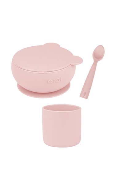 OiOi Pinky Pink Triple Set - Namnam, Lid Bowl and Mini Cup