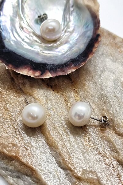 Anpiel Gerçek Inci Beyaz Top Küpe (12mm)