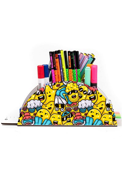 kutuTR Wooden Vip Mini Animals Rainbow Ruled Desktop Pen Holder Organizer with Assembled Box