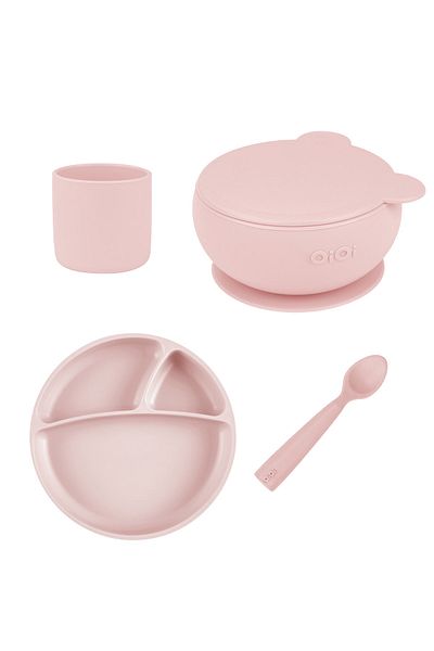 OiOi Pinky Pink Set of Four (plate+glass+spoon+bowl with lid)