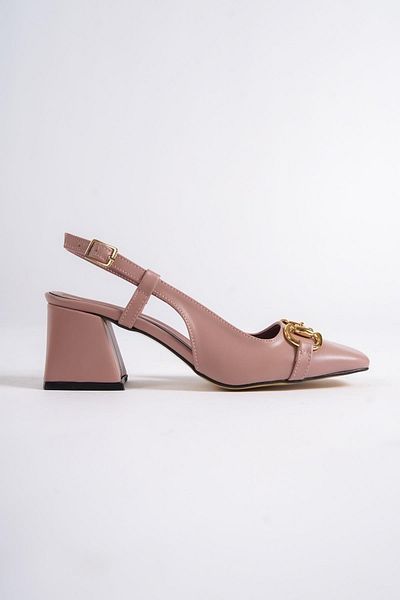 Modabuymus Genoa Dried Rose Blunt Toe Buckle Open Back Thick Heeled Shoes