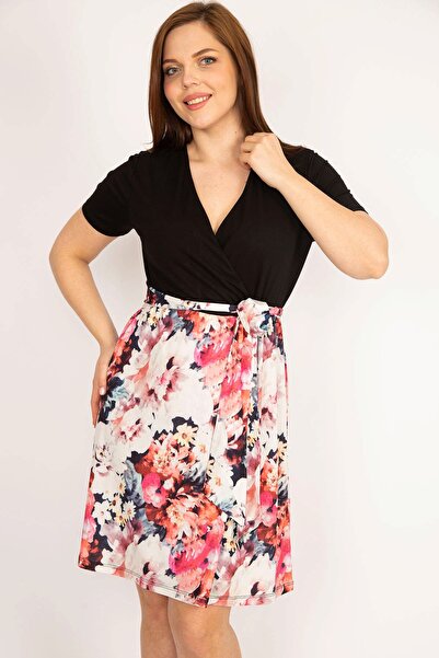 Şans Tekstil Women's Black Wraped Collar Waist Belted Dress 26a36025