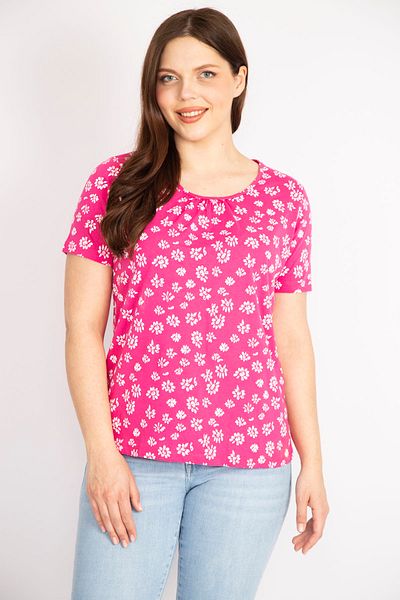 Şans Women's Fujya Large Size Cotton Fabric Floral Pattern Blouse 65n36083