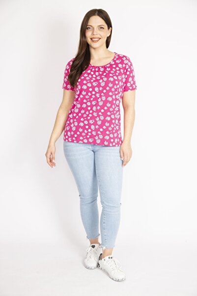 Şans Γυναικεία μπλούζα Fujya μεγάλου μεγέθους από βαμβακερό ύφασμα με floral σχέδιο 65n36083