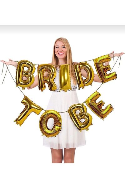 asöy Bride To Be Written Foil Balloon 16inch 36 Cm Gold Colored Gold Bachelorette Party