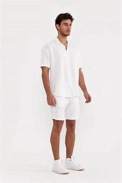 THIMOON White Short Sleeve Shirt And Shorts Outfit Set