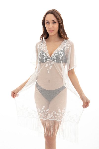 Eke Tekstil Floral Knitted Lace Detailed Tunic Lilac Color Pareo