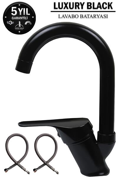 tesitay Siyah Lavabo Bataryası Banyo El Yıkama Musluğu Çift Girişli Lüks Lava...